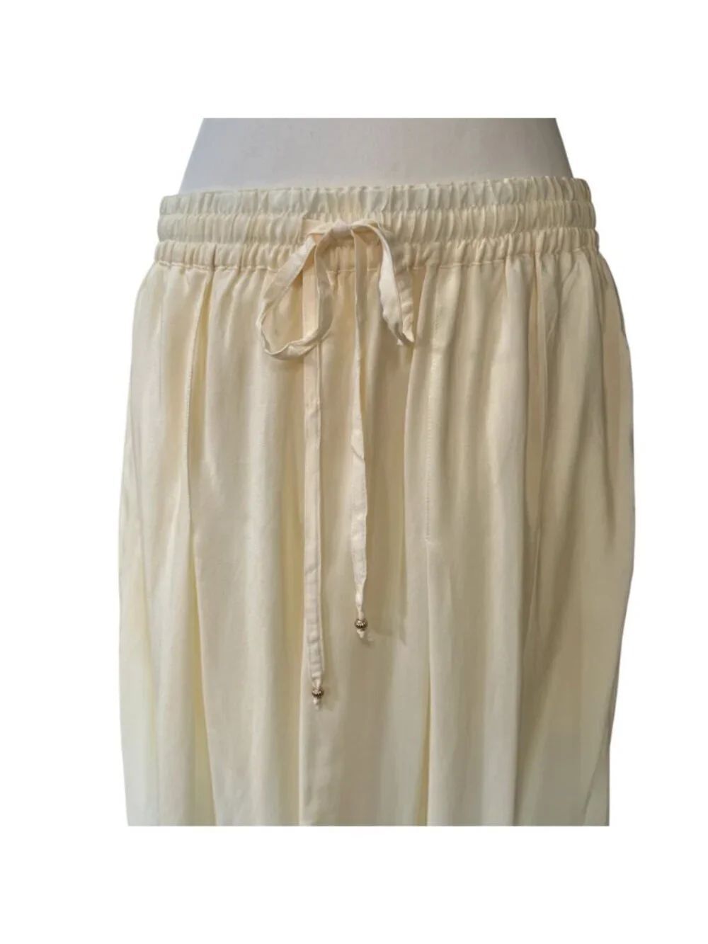 Johnny Was 100% Silk Elastic Waist Pleated Wide Leg Pant Cream Blue Size Medium - Picture 7 of 10